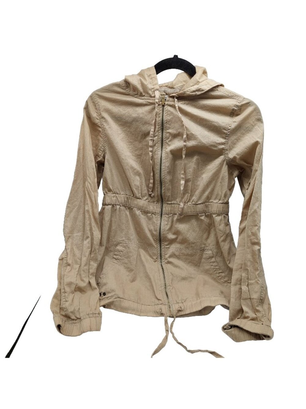 Converse Size XS Lightweight Cotton Zip Up Hooded Khaki Jacket Beige